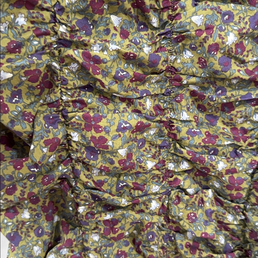 NWOT Ivy City Co Olive Floral Ruched midi Dress puff sleeve cottage cottagecore - Picture 3 of 6